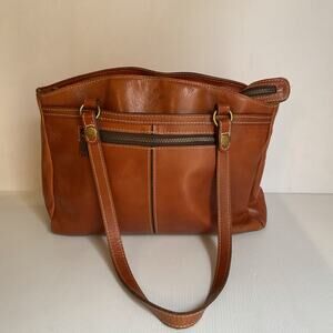 Patricia Nash Brown Leather Tote Bag Zip Top Shoulder Bag Vintage Style
